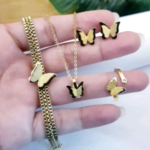 Set Perhiasan Titanium Kupu-Kupu Gold Xds0111