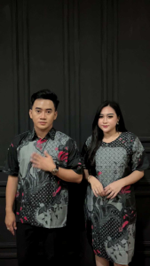 Couple Dress Batik Lengan Pendek Harga sepasang seragam natal Motif Gagak Abu Polykatun