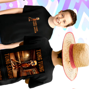 Baju Kaos Anak Laki-laki Gambar TUNG TUNG SAHUR..!! untuk usia 2-13 tahun/atasan anomali tung tung sahur/baju bahan katun 30s