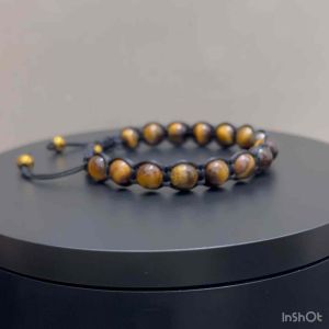 CW Manila - TlTAN Braided Bracelet - 8mm Tigers Eye Stones with Gold Hematite - Semi Precious Stones Adjustable Bracelet