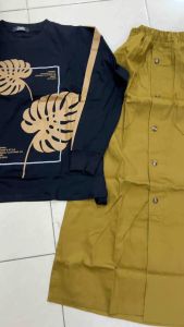 Daily Casual Setelan Rok dan Kaos Lengan Panjang Wanita / Oneset Rok Casual Wanita