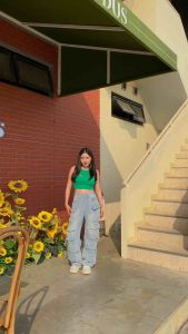 กางเกงยีนส์ทรงกระบอก ดีเทลกระเป๋าคาร์โก้ ทรงหลวมๆ เท่ๆ (S-6XL)