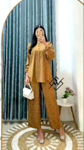 One set wanita setelan wanita terbaru polo linen premium paket baju dan celana dewasa setelan blouse kemeja atasan bawahan komplit satu set mnf12