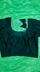 Dark Green Readymade Non Padded Round Neck Short Sleeves Saree Blouse Size: 32 to 48 inch