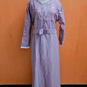 maxi long dress wanita pink XL lengan panjang gamis santai