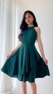 Girls Elegant Halter Dress 7-10 Years Old Plain Flowy Party Birthday Kids Dress