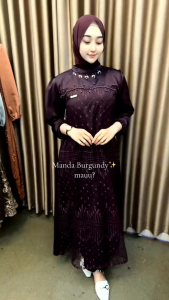 MANDA DRESS LUXURY Gamis Brukat Mewah Kondangan Wanita Pesta Gaun Modern Wisuda Lebaran Full Payet Mutiara