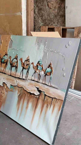 Lukisan Dinding Unta Timbul Ukuran 60x120cm dengan Bingkai Fiber Minimalis