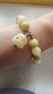 MHU-0013 青体奶盖,白玉菩提,招, 天然水晶 女款手链 孤品原创设计 crystal bracelet Handmade Gelang Tangan Perempuan