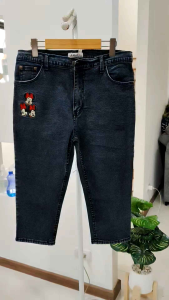 กางเกงยีนส์ห้าส่วนขาเดฟงานปักมินนี่ ผ้ายืด เอวสูง งานเย็บปลายขาผ้านิ่มใส่สบายมากจ้า