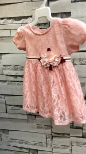 Baby Girl Cutie Korea Dinner Gown Lace Short Sleeve Dress(Peach/Blue)