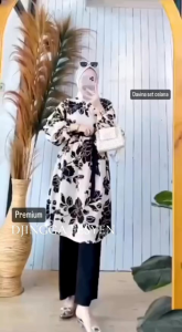 Devina Set Tunik Rayon Premium Mix Celana Airflow / Fashion Muslimah Setelan Tunik Premium Kekinian