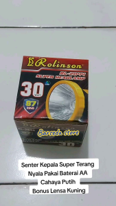 SENTER KEPALA LED 30 WATT ROLINSON RL 2044 Cahaya Putih Bonus Lensa Kuning Nyala Pakai Baterai AA