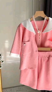 043 Setelan Celana (Atasan Kemeja Collar dan Bawahan Celana pendek) Motif Polos Basic Kerja Kasual Casual Korea Mode Modis Santai Import 810