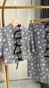 ●ECLAIRE● 043 Setelan Rok (Atasan Blouse dan Bawahan Rok) Motif Bunga Floral Flower Pita Bow Pesta Kerja Kasual Casual Korea Mode Modis Semi-formal Import 22069