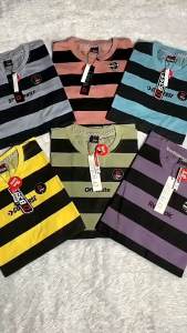 100K DAPAT 4PCS Kaos Salur garis Stripe Pria wanita Bahan Semi Katun Kaos Baju Distro Baju kaos jumbo kekinian murah mix warna