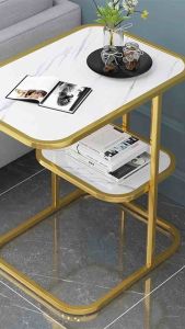 Kệ bàn góc Sofa phòng khách 2 mặt đá lọt chân kim loại chữ nhật BG-09 sang trọng hiện đại