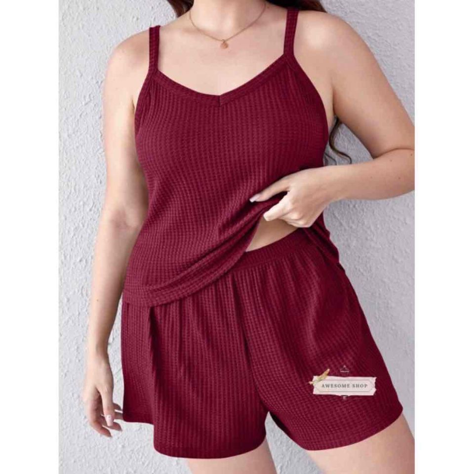Awesome PLUS SIZE Waffle Knit Top & Shorts Terno 34023