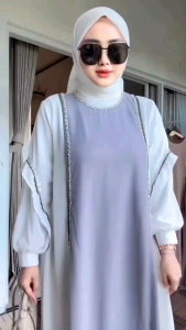 Gamis Wanita Kekinian Gaia Dress Set Hijab/Gamis Ceruty Babydoll Model syari Plus Kerudung/Baju Muslim Wanita Lebaran 2025/Dress Kondagan