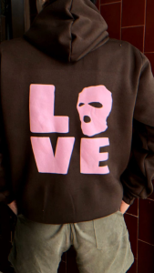 Love Mask in Brown - Pullover Hoodie Chocolate Dark Vintage Mask Love Fleece