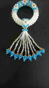 พวงมาลัยคริสตัลสีฟ้าสีเงินและสีทองเม็ด8มิล