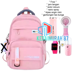 Tas Sekolah Ransel Anak Remaja SD SMP SMA model music free jam tangan botol minum kaca nano spray kipas angin mini gantungan tas bunga tas ransel