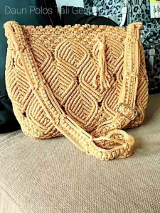 Tas Talikur Motif Daun / Tas Rajut Talikur Slempang / Tas Talikur Besar Warna Polos Tali Panjang