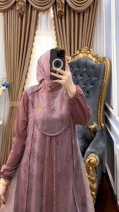 Dress Wanita Hagia Premium Ori Mudra | Dress Organza Print Mix Marbela Elegan LD 110 PJ 140