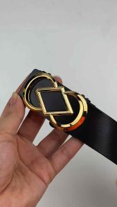 Women’s Leather Belt with Geometric Gold Buckle - Black Minimalist Belt Korean Style Jeans Accessory