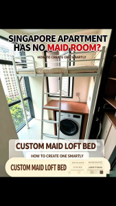 Custom Helper Loft Bed Singapore | Elevated Maid Bed for Condo Laundry Nook Keep Washing Machine Heavy Duty Metal Frame Custom Size for HDB / Bomb Shelter / Store Room