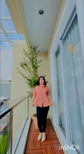 Kemeja Vika atasan wanita polos Linen bordir pita remaja