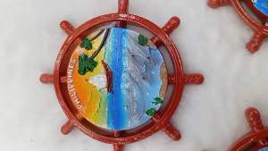 Philippines Ceramic Ref Magnet Steering Wheel Random Design with Vibrant Sea Life and Beach Scenery 9x9 cm