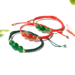 Vòng tay lắc tay chỉ đỏ may mắn mặt đá xanh ngọc - MS010