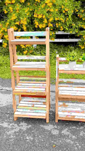 ชั้นไม้สไตล์วินเทจ ทำจากไม้จริง เป็นไม้เนื้อแข็ง ใช้สำหรับวางต้นไม้