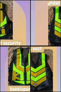 Dakki sport security riders vest with reflective yellow and green stripes for visibility.
