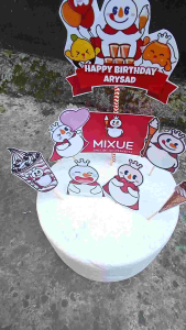 Topper hiasan kue Ice cream mixue custom nama dan foto