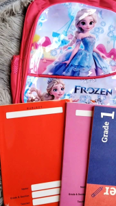 School supply bundle for daycare kindergarten to grade one with bag and expanded envelope push luck