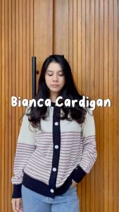 Cardigan Rajut Wanita Tebal Oversize Motif Garis Terbaru Lowprice