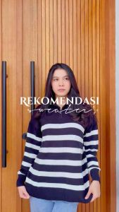 jaket wanita bahan rajut premium resleting motif garis model korea atasan rajut viral murah