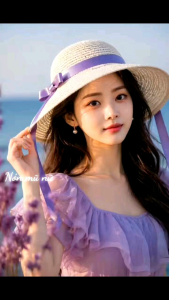 Mũ cói nữ phối nơ tím xinh đẹp nón vành rộng đi biển chống nắng UV thoáng mát thời trang Hàn Quốc