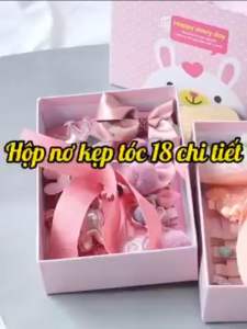 Hộp phụ kiện 18 nơ kẹp tóc phong cách Hàn Quốc cho bé gái hộp quà dây buộc tóc nhiều kiểu dáng màu sắc bắt mắt