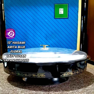 13" JAPANESE HASAMI ARITA WARE BLUE FLORAL PORCELAIN LAZY SUSAN ROTATING DISH • JAPAN SURPLUS