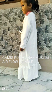 Gamis Anak Putih Elegan dengan Pita Payet untuk Usia 4-10 Tahun