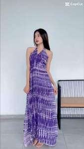 เดรสปุ้มปุ้ยกัดสี ผ้ามัดย้อมกัดสี สวยแซ่บ เซ็กซี่ พร้อมส่งจากไทย ชุดเดรสไปทะเล ผ้าสปัน มัดย้อมคราม