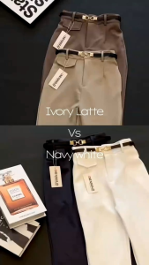 Celana Oro Pants Knit | Highwaist Cullote Pants - Hitam & Ivory / Celana Panjang Korean Style