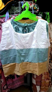 ROSE SABRINA COMBI TERNO SHORT PLAIN FREESIZE - White top pink and beige skirt sleeveless loose fit casual wear.