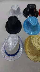 READY STOCK Cosplay Adult Children Kids Glittering Sequin Hat Stage Performance Hat Concert Hat Fedora
