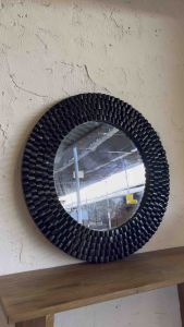 กระจกกลม กระจกไม้ แขวนผนัง รัศมี 90 cm. กระจกไม้ยูคา ทำสีดำ แข็งแรง Round Black Wooden Mirror Wall Mounted.