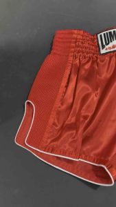 Lumpinee Satin Retro Muay Thai Fight Shorts Plain Red with Red Mesh