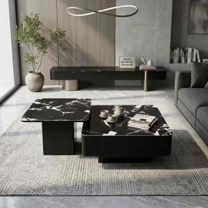 (Hàng nhập khẩu) Bàn trà đôi Sofa phòng khách STRATA mặt kính cẩm thạch cốt gỗ MDF sang trọng BN-27